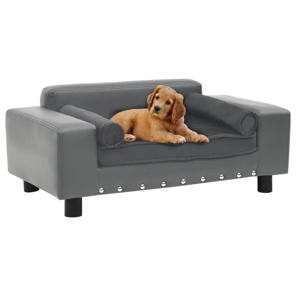 vidaXL Dog Sofa Grey Faux leather, plush 31.9 x 16.9 x 12.2 in Dog Sofa