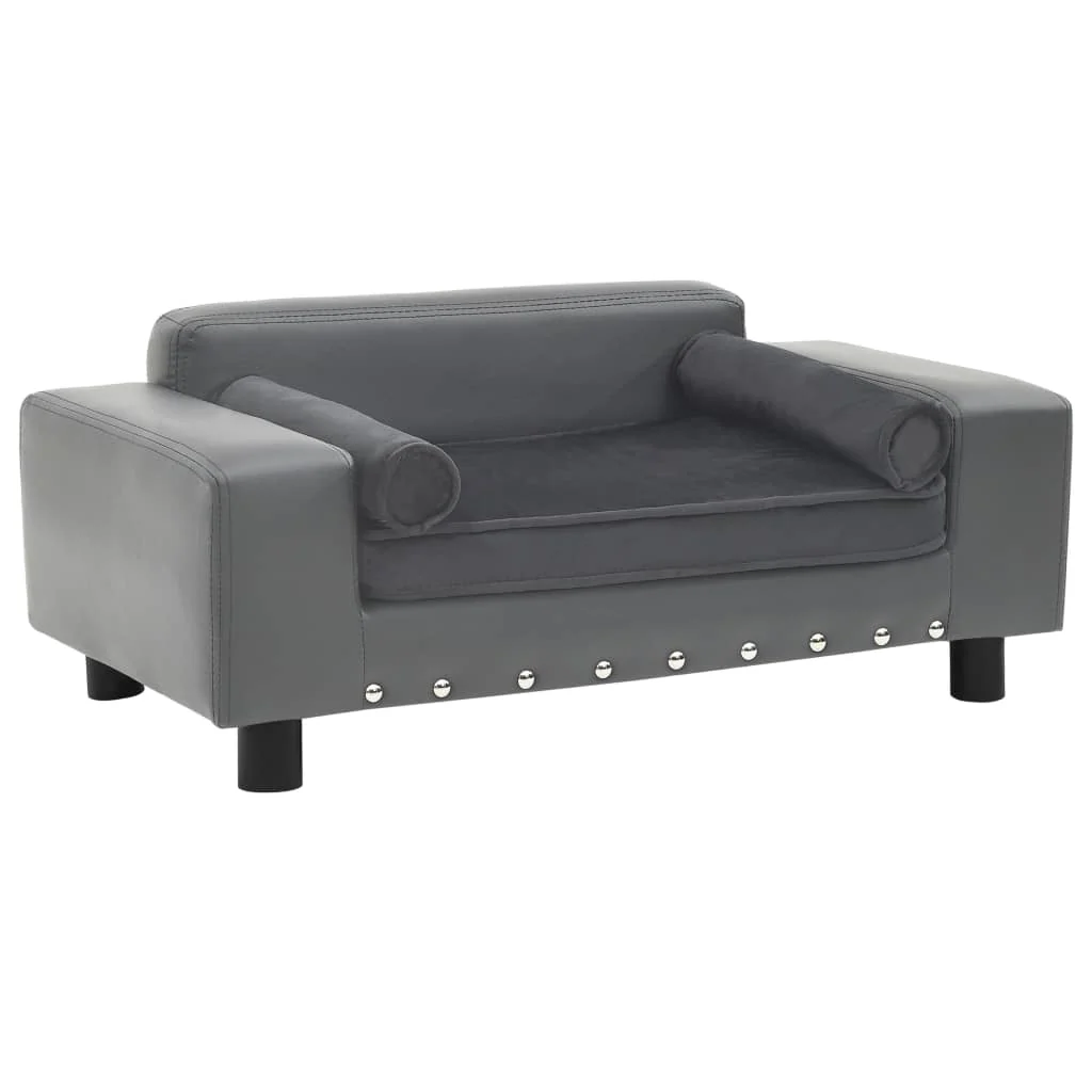 vidaXL Dog Sofa Grey Faux leather, plush 31.9 x 16.9 x 12.2 in Dog Sofa - Image 2