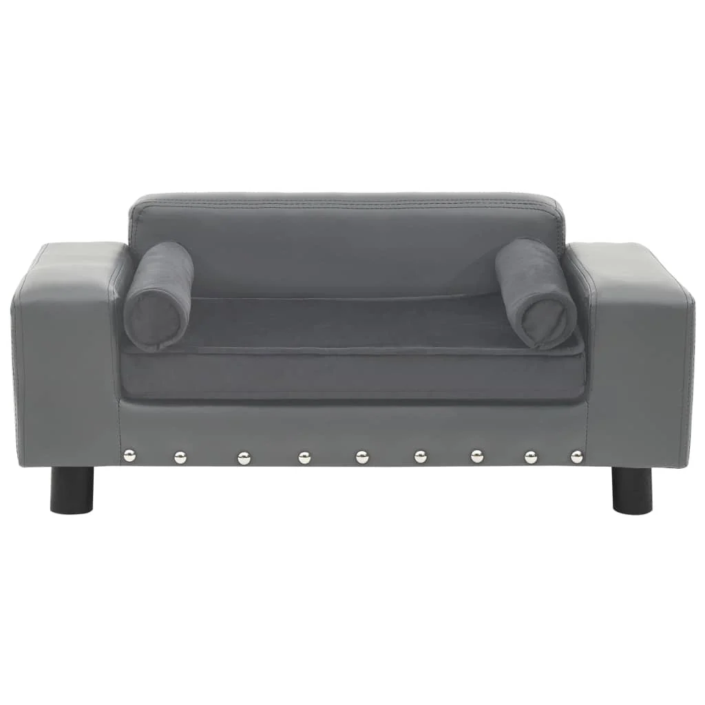vidaXL Dog Sofa Grey Faux leather, plush 31.9 x 16.9 x 12.2 in Dog Sofa - Image 3