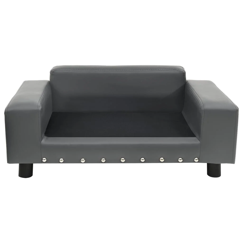 vidaXL Dog Sofa Grey Faux leather, plush 31.9 x 16.9 x 12.2 in Dog Sofa - Image 4