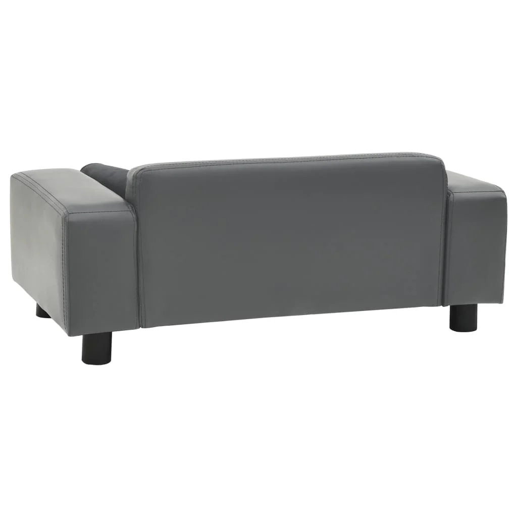 vidaXL Dog Sofa Grey Faux leather, plush 31.9 x 16.9 x 12.2 in Dog Sofa - Image 5