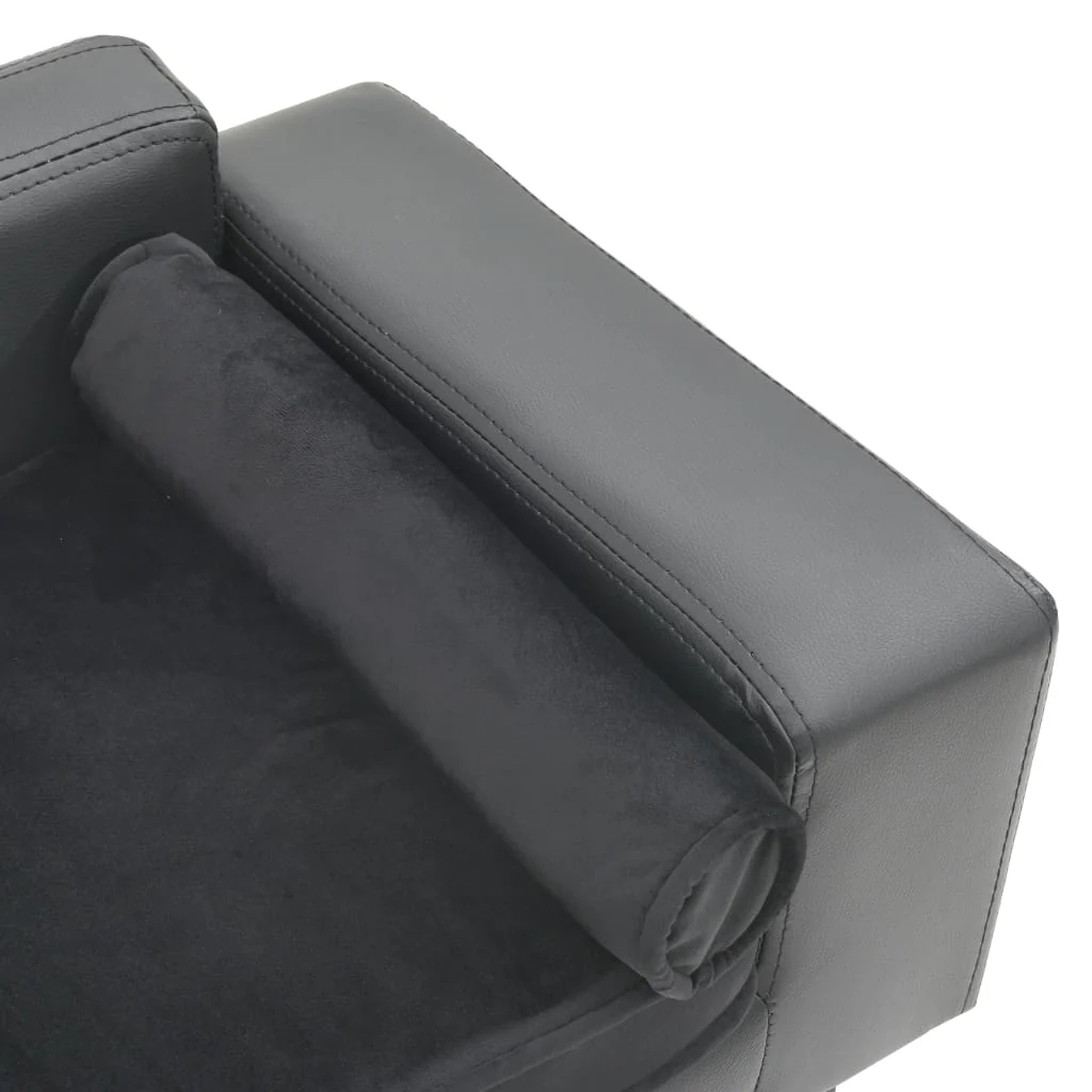 vidaXL Dog Sofa Grey Faux leather, plush 31.9 x 16.9 x 12.2 in Dog Sofa - Image 6