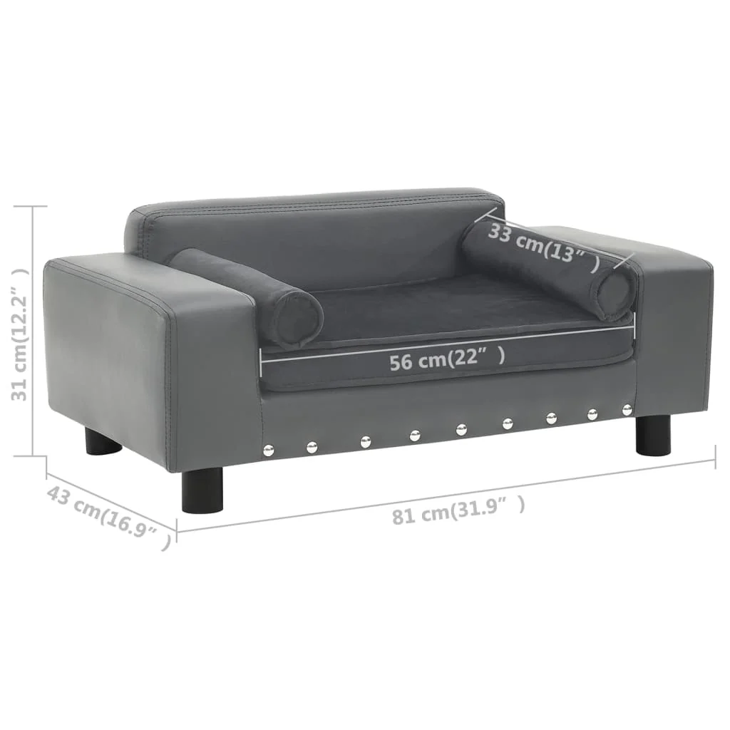 vidaXL Dog Sofa Grey Faux leather, plush 31.9 x 16.9 x 12.2 in Dog Sofa - Image 9