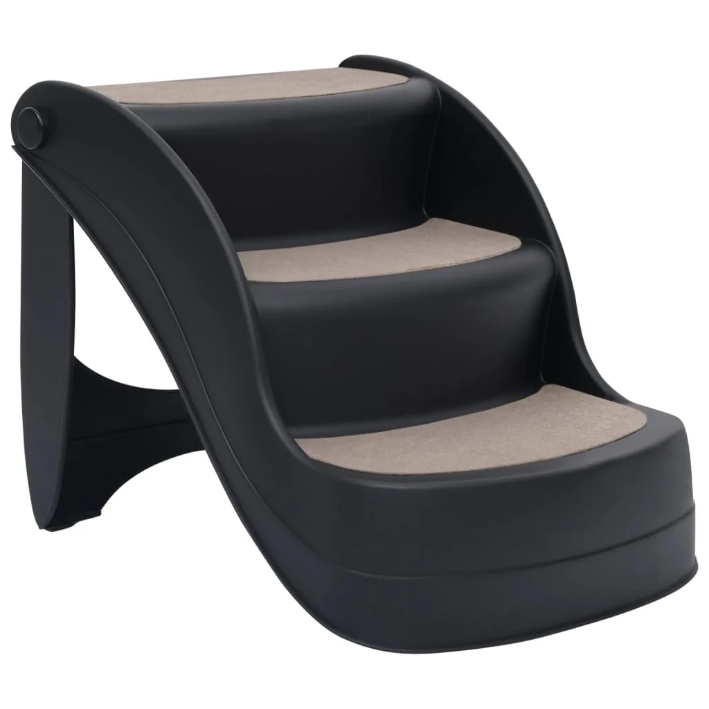 vidaXL Dog Stair Black Polypropylene 3-step Foldable Dog Stair - Image 2