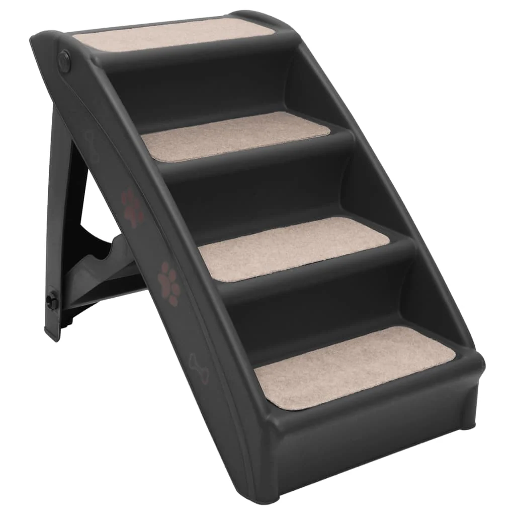vidaXL Dog Stair Black PP (polypropylene), felt Medium Foldable - Image 2