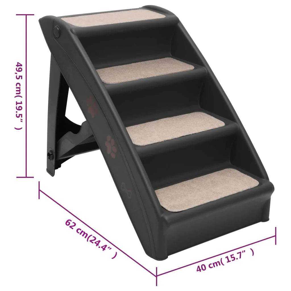 vidaXL Dog Stair Black PP (polypropylene), felt Medium Foldable - Image 9