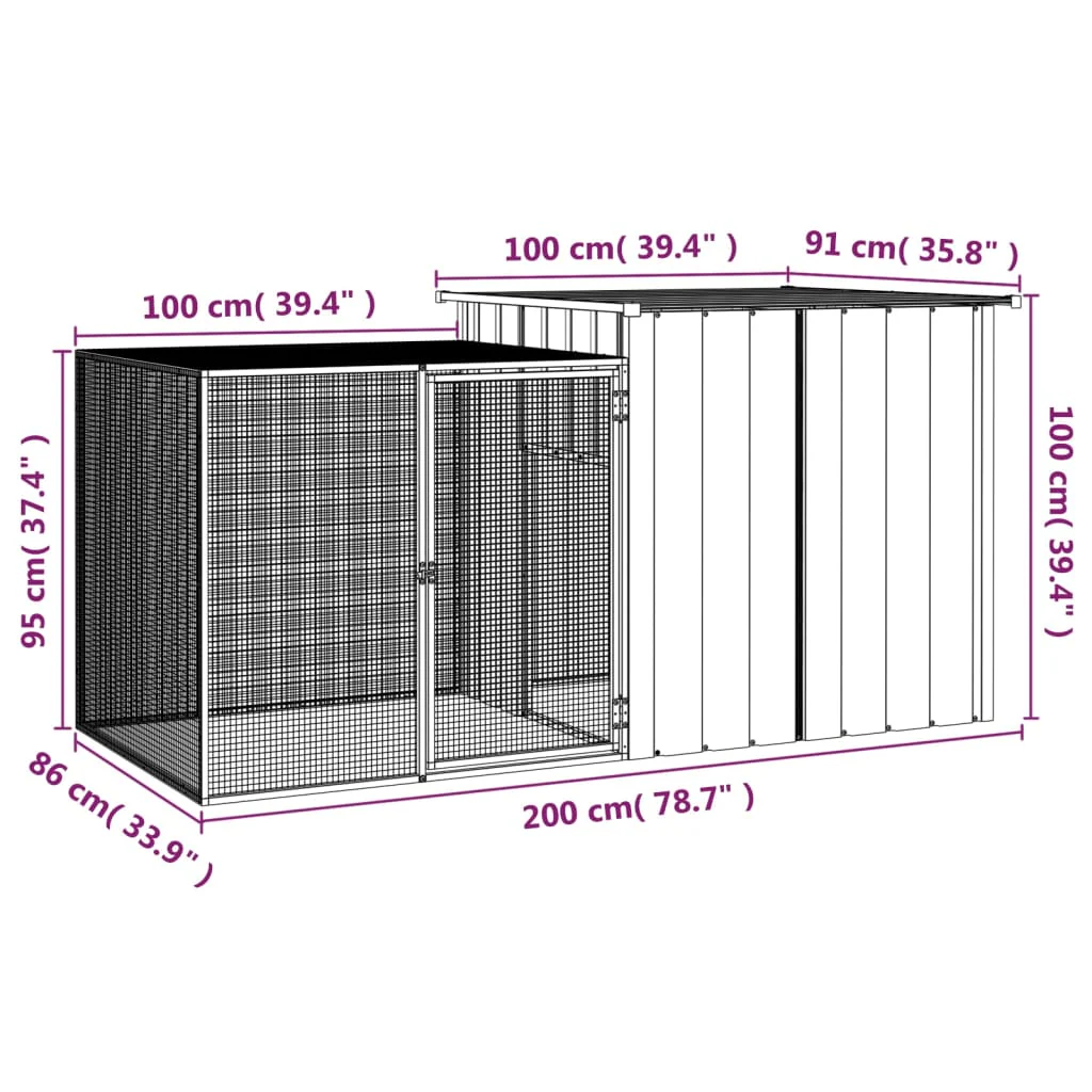 vidaXL Rabbit Cage Grey Galvanized Steel 78.7 in x 35.8 in x 39.4 in - Image 5