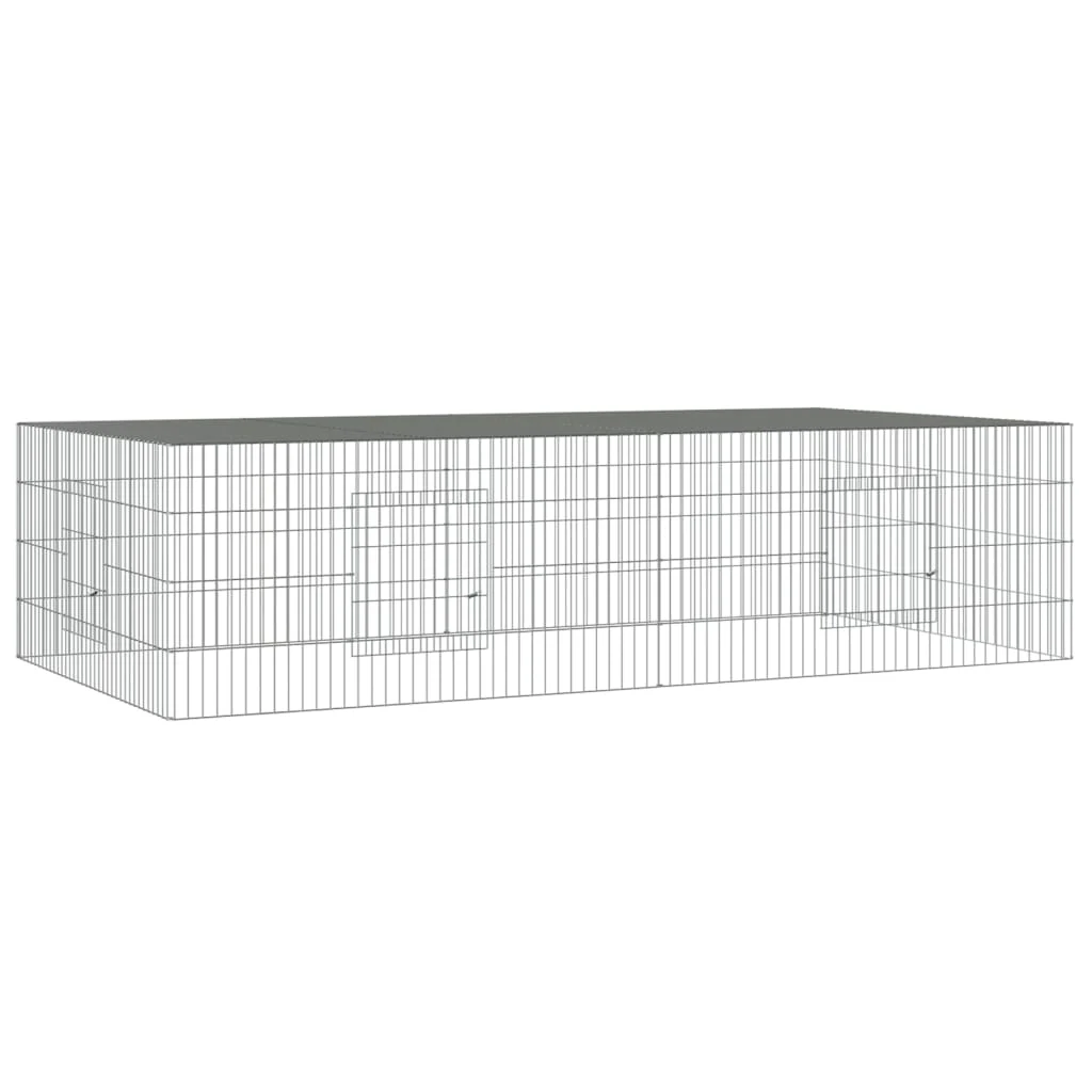 vidaXL Rabbit Cage Silver Galvanized Iron Large Rabbit Cage - Image 2