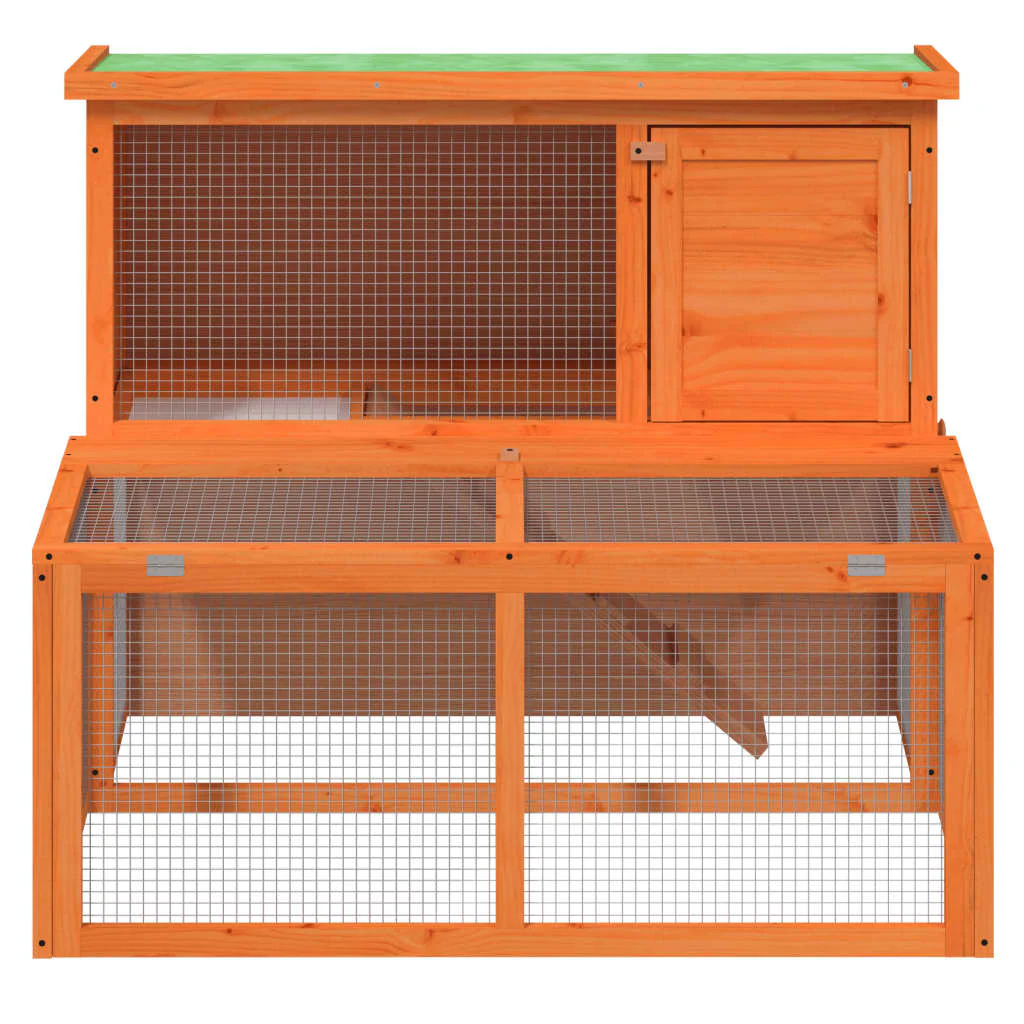 vidaXL Rabbit Hutch Brown, Green Solid Pine Wood, Plywood - Image 3