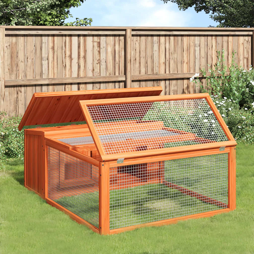 vidaXL Rabbit Hutch Brown, Green Solid Pine Wood, Plywood Medium