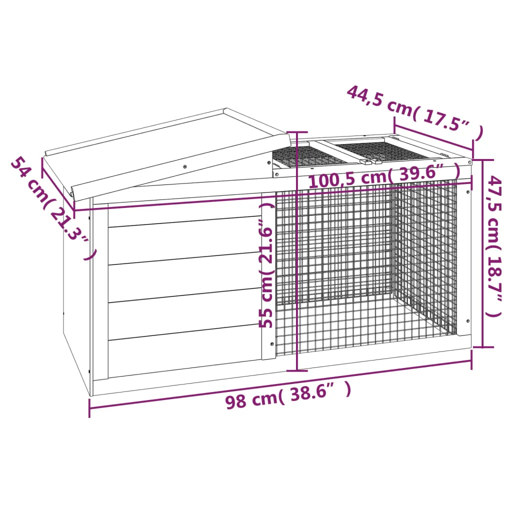 vidaXL Rabbit Hutch Brown, Green Solid Pine Wood, Plywood Rabbit Hutch - Image 7