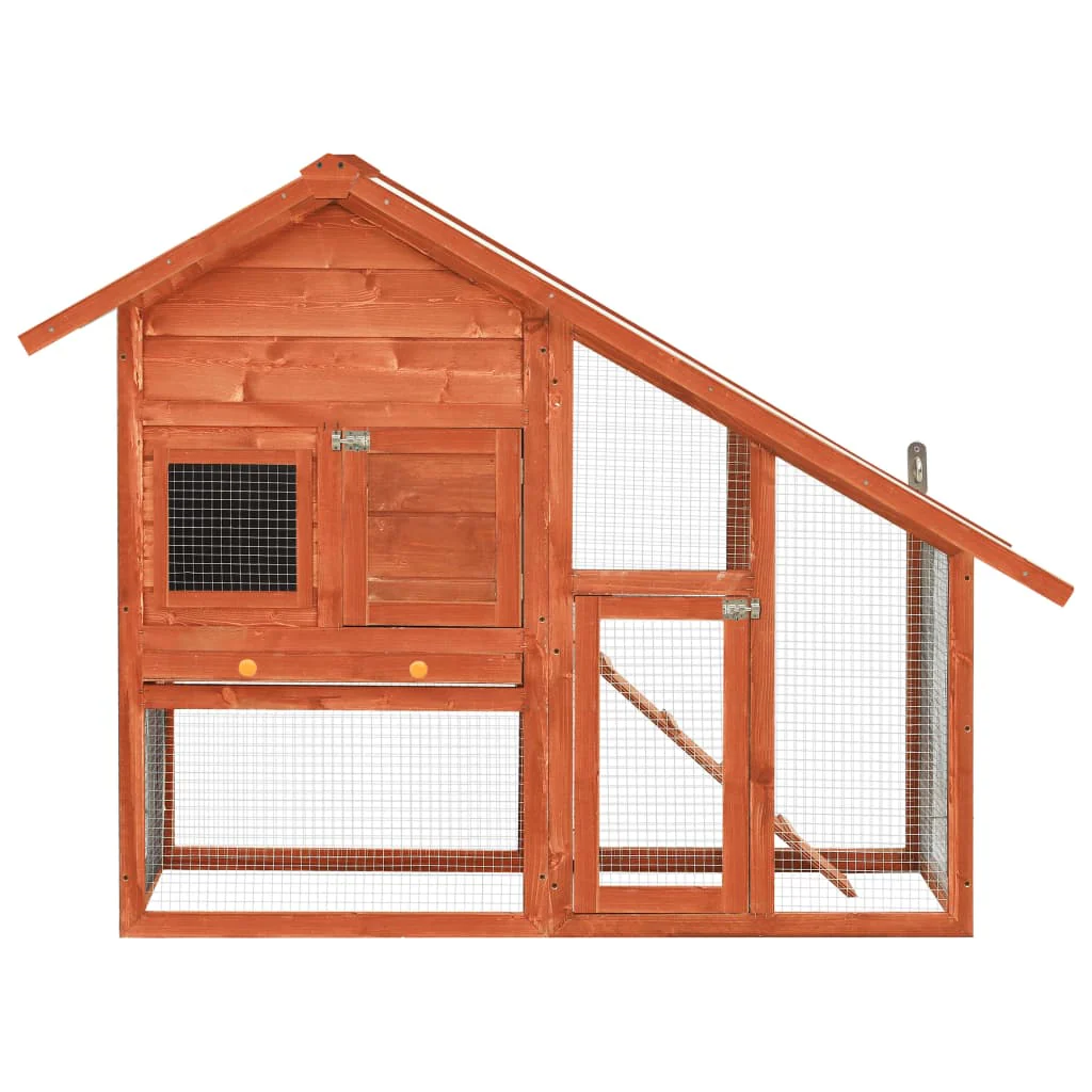 vidaXL Rabbit Hutch Brown Solid firwood, plywood, steel wire, polyester - Image 3