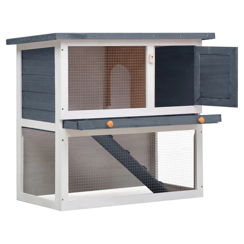 vidaXL Rabbit Hutch Grey and White - Image 2
