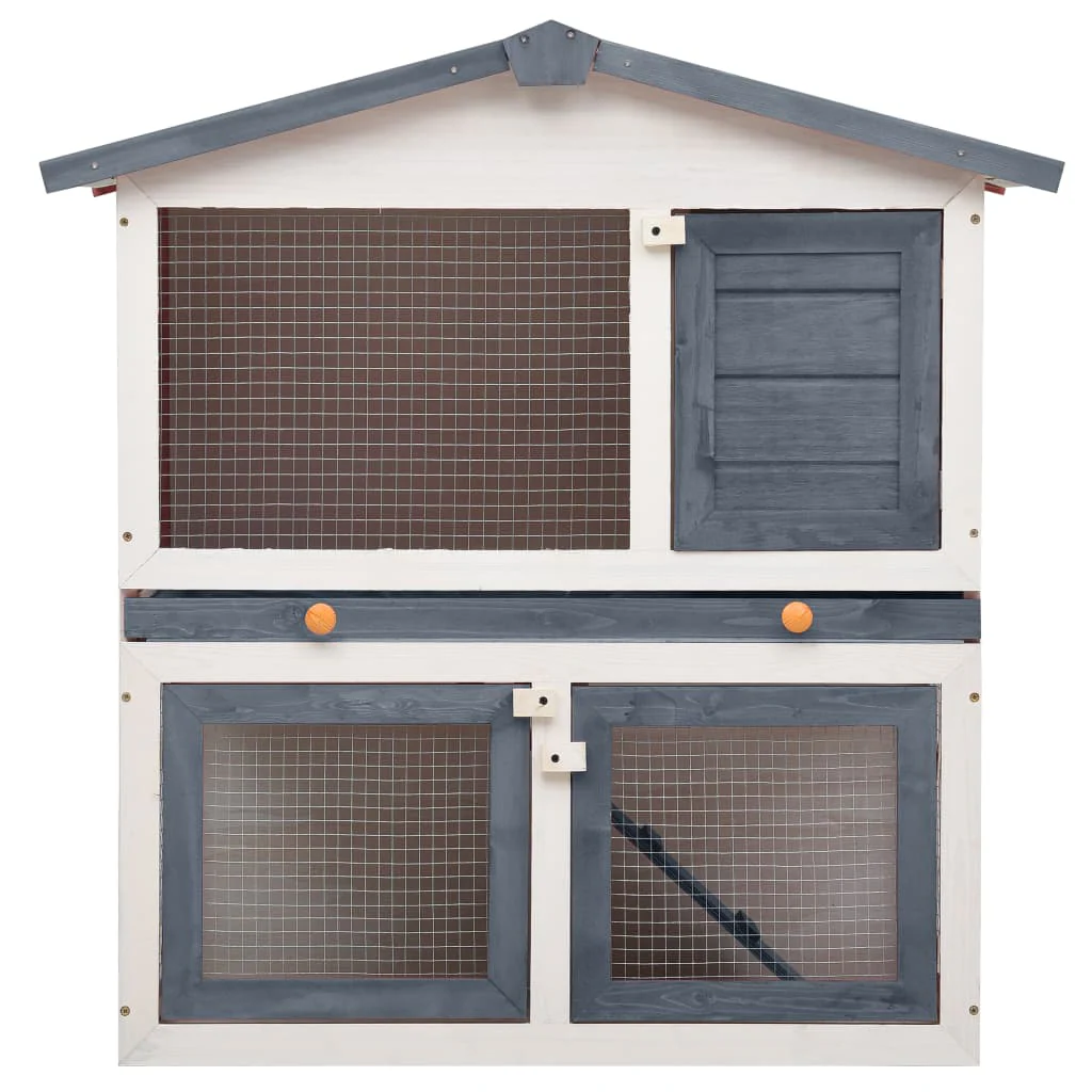 vidaXL Rabbit Hutch Grey and white Solid pine wood, powder-coated iron mesh - Image 3