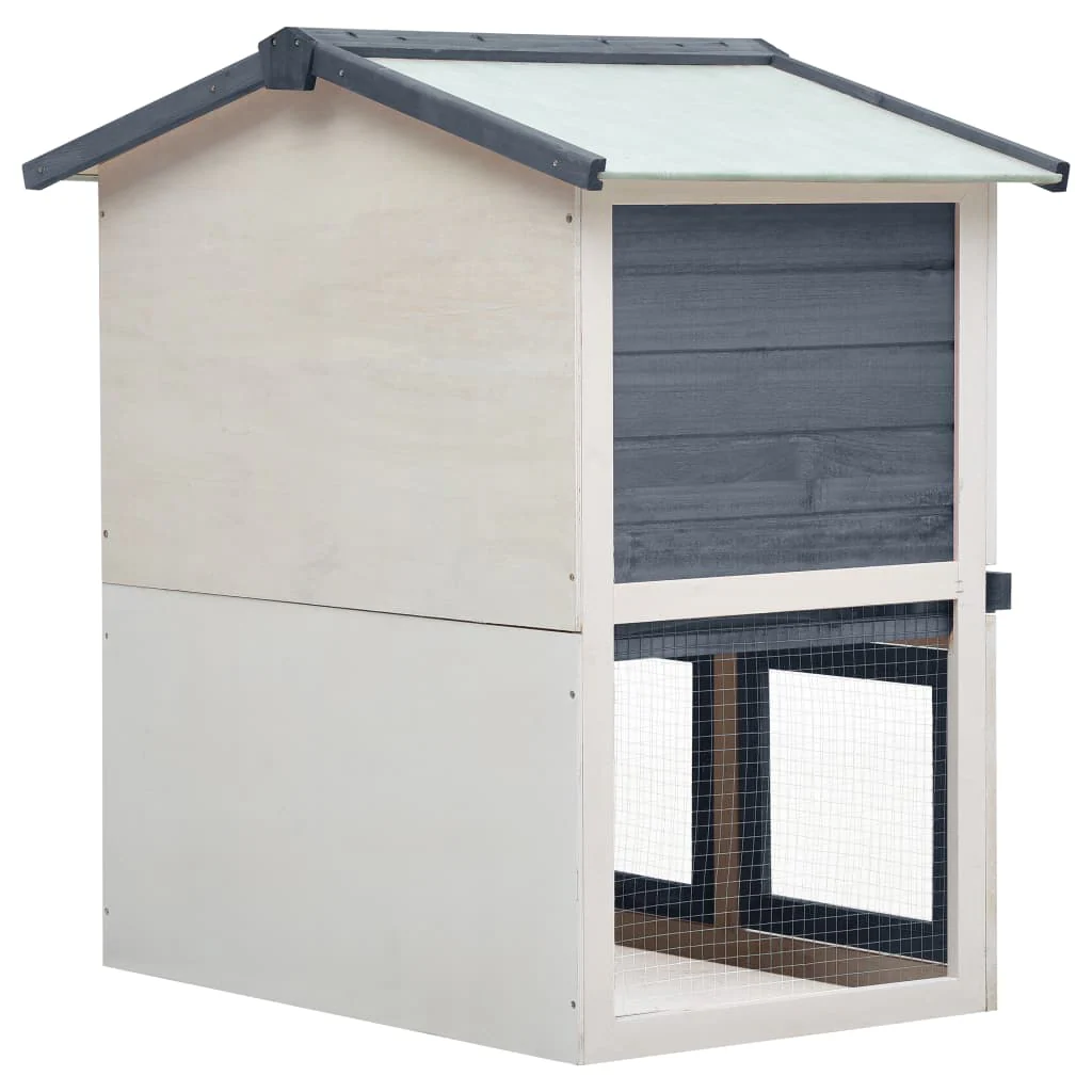 vidaXL Rabbit Hutch Grey and white Solid pine wood, powder-coated iron mesh - Image 5