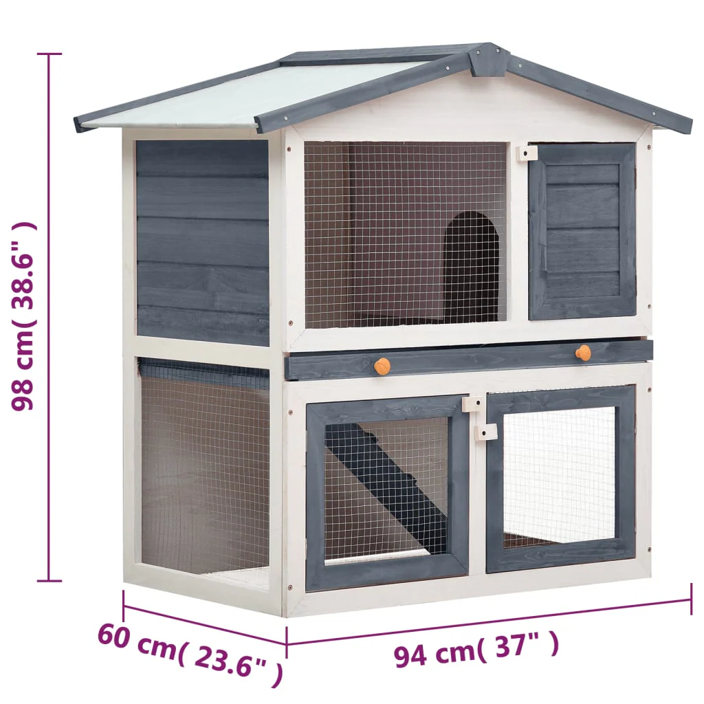 vidaXL Rabbit Hutch Grey and white Solid pine wood, powder-coated iron mesh - Image 7