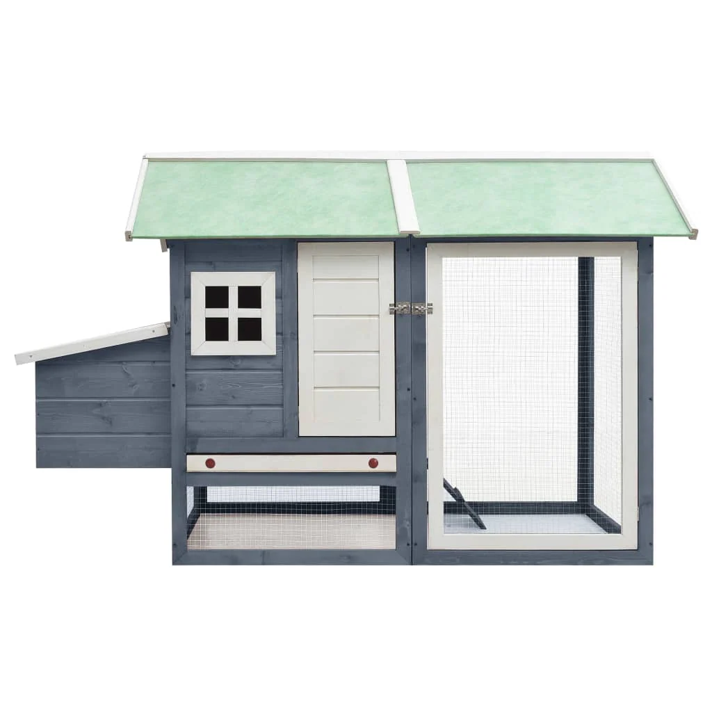 vidaXL Rabbit Hutch Grey, Green Solid pine wood, Fir wood, Iron wire mesh - Image 3