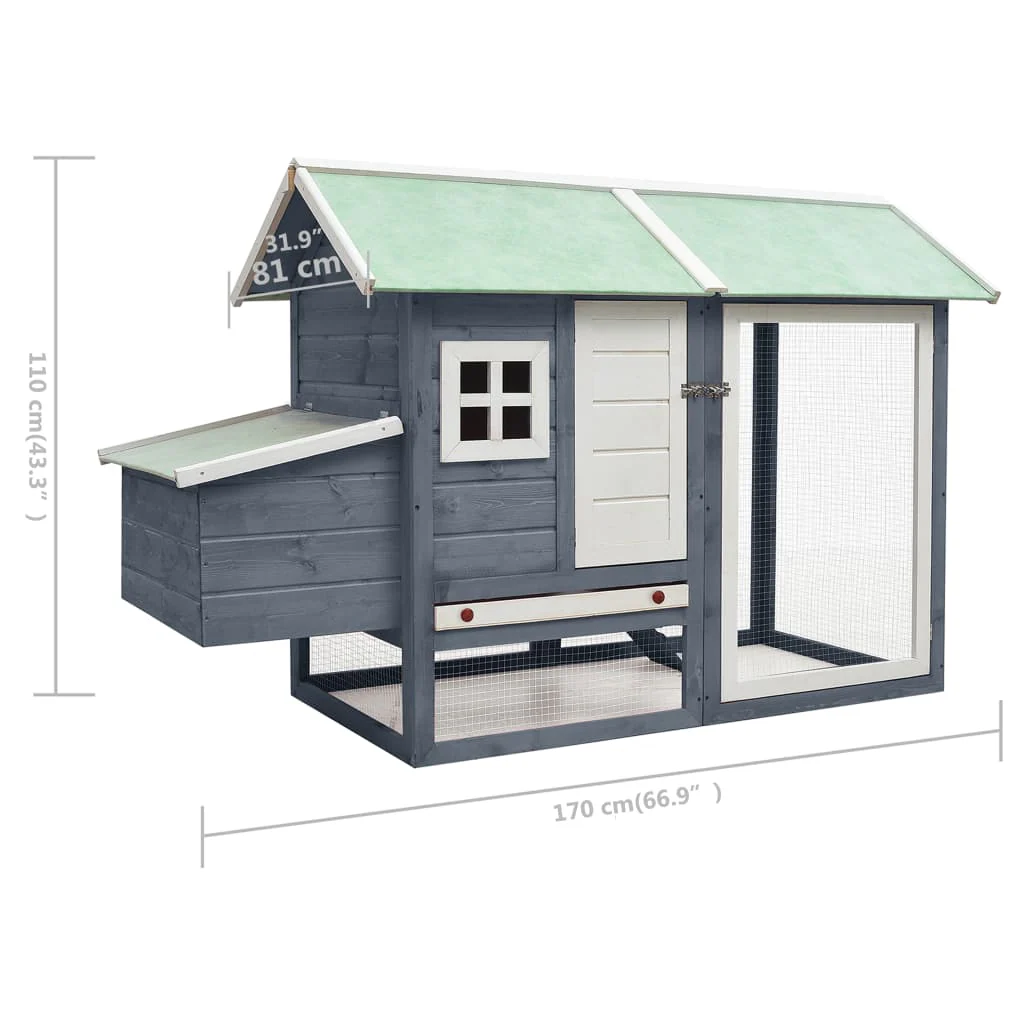 vidaXL Rabbit Hutch Grey, Green Solid pine wood, Fir wood, Iron wire mesh - Image 8