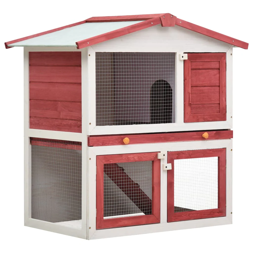 vidaXL Rabbit Hutch Red and white