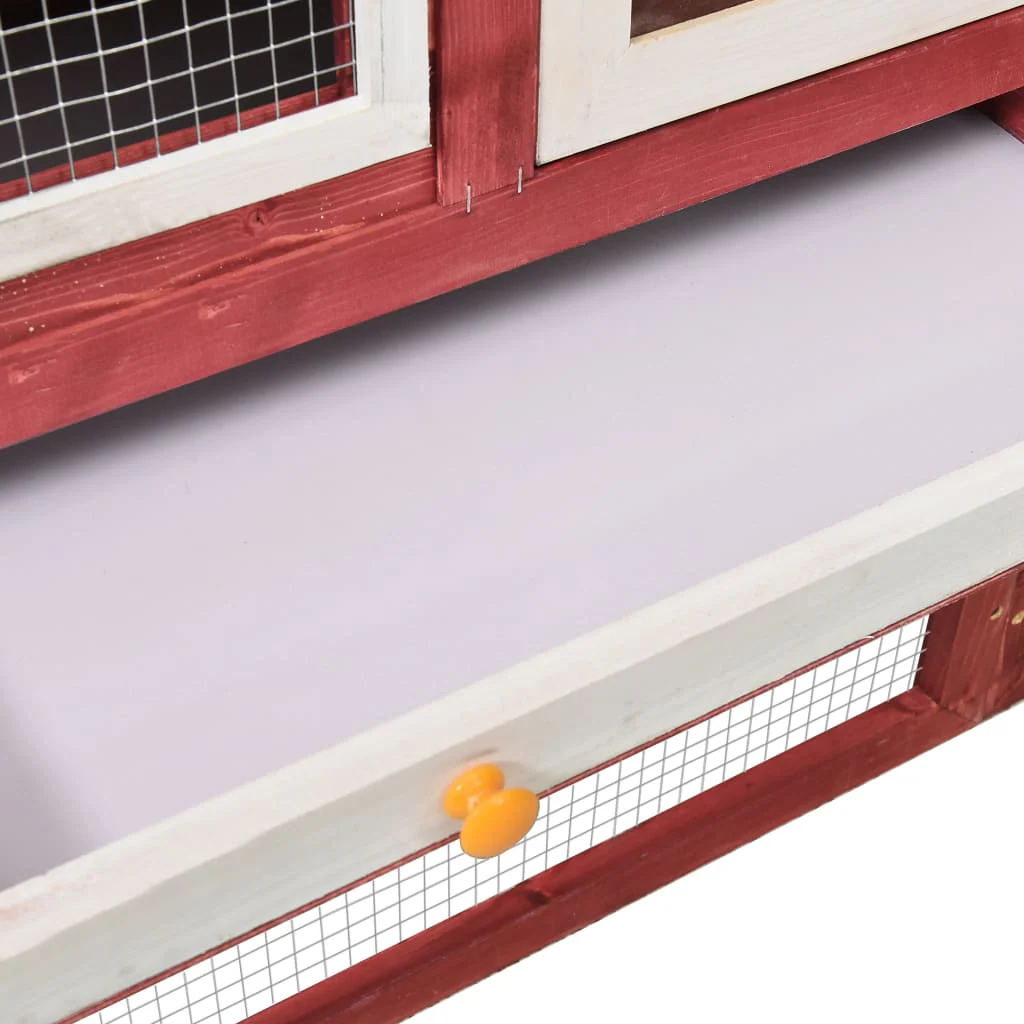 vidaXL Rabbit Hutch Red and White Solid firwood, plywood, steel wire Large - Image 9