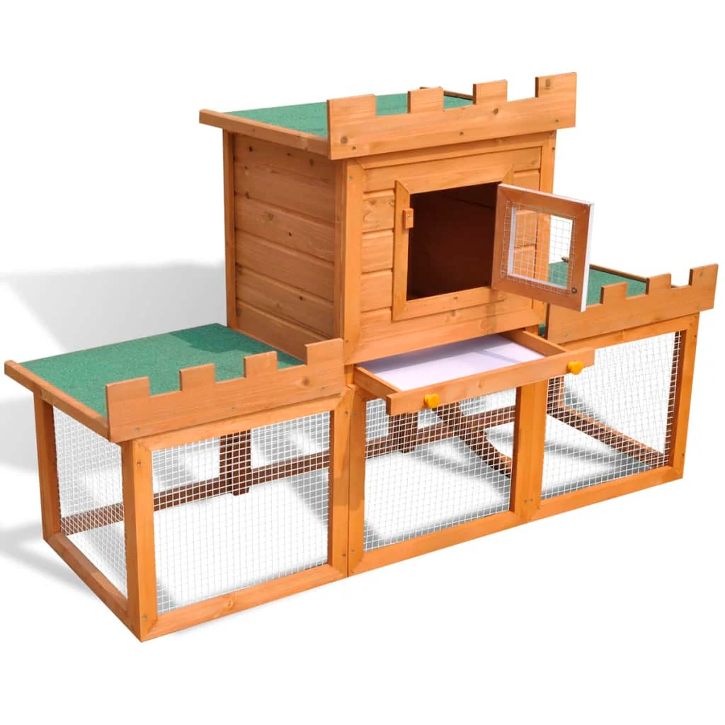 vidaXL Rabbit Hutch Wooden Brown and Green Roof - Image 3
