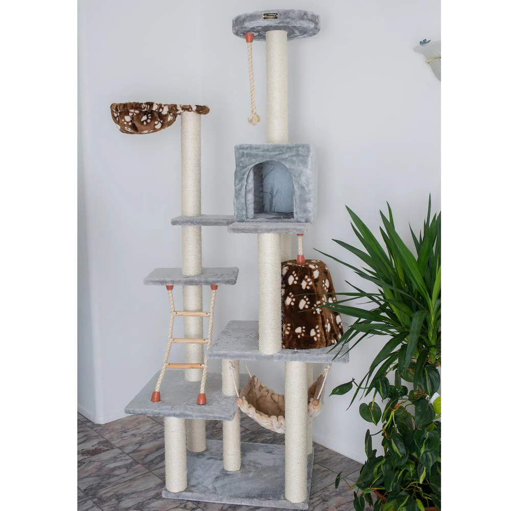 Wood Cat Climber Play House, Cat Furniture,Lounge Basket, Silver Gray - Image 4