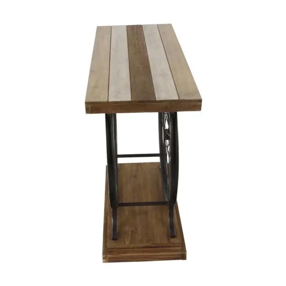 Wood Wide Slatted Top Console Table with Dual Wheel Frame by UMA Enterprises - Image 3