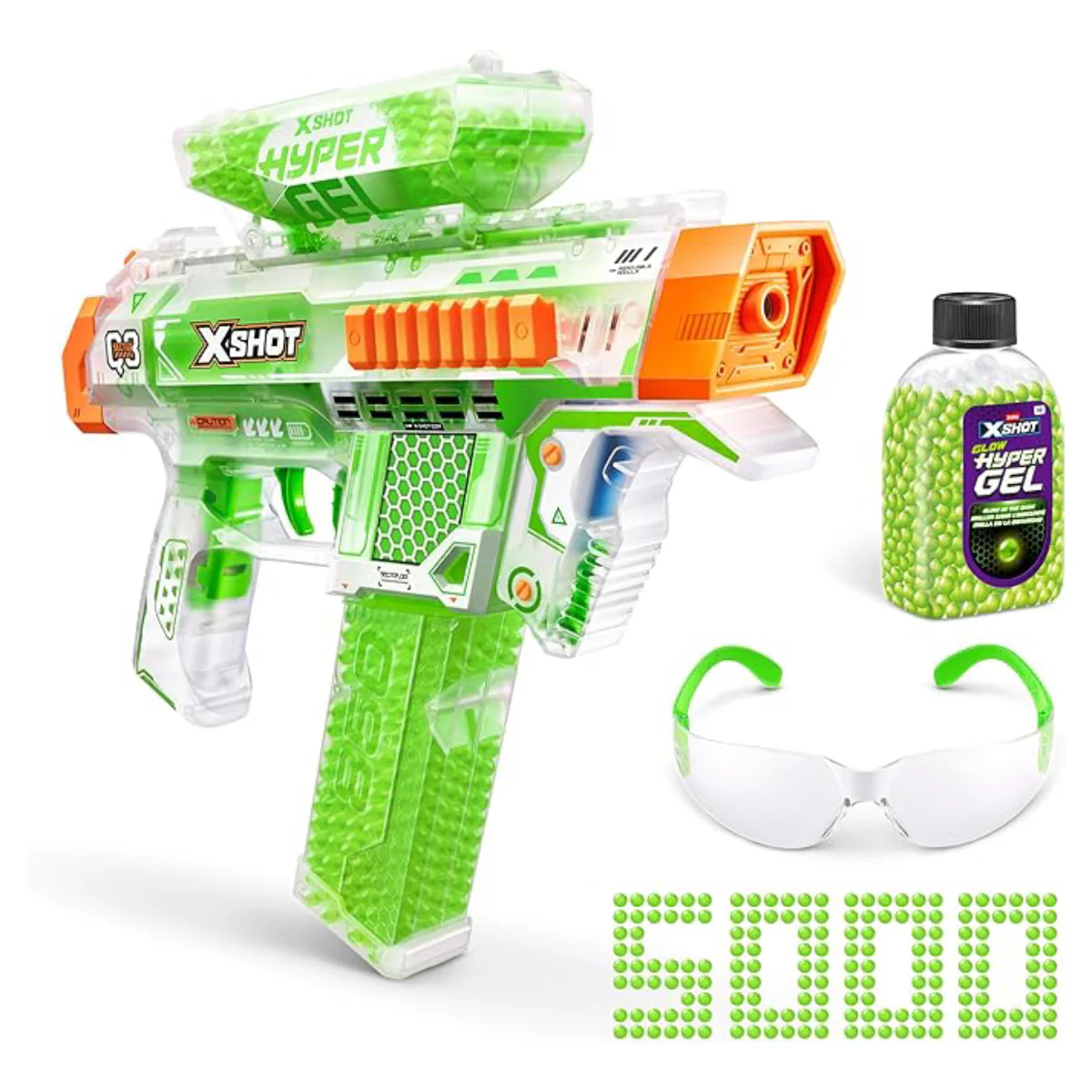 XShot Hyper Glow In The Dark Nightstrike Blaster with 5000 Gel Pellets and Protective Glass